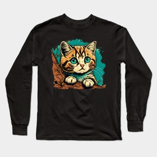 Cute Funny Cat Colorful - Gift For Kid Women Men Lover Long Sleeve T-Shirt